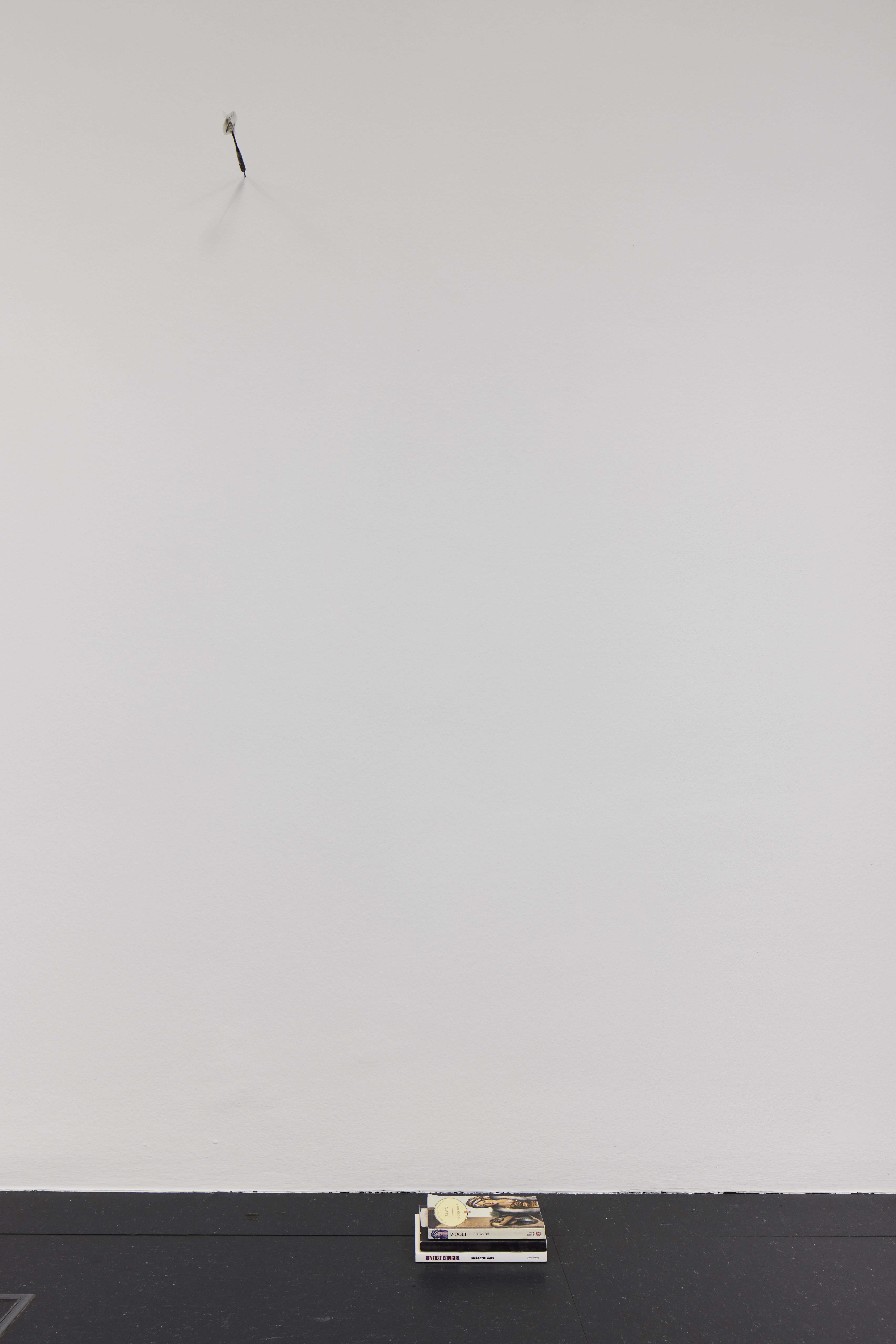 a dart stuck into a white wall